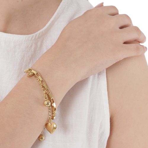 Pulsera con dijes dorada 1cm-8" para mujer