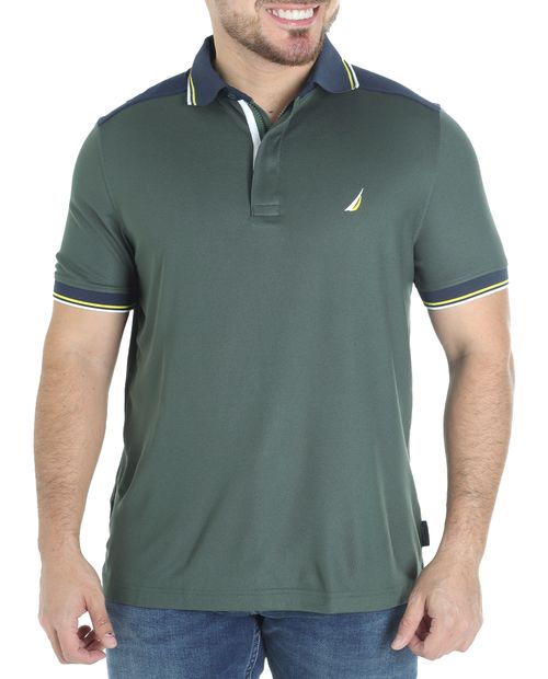 Camisa polo Nautica verde color blocking para hombre