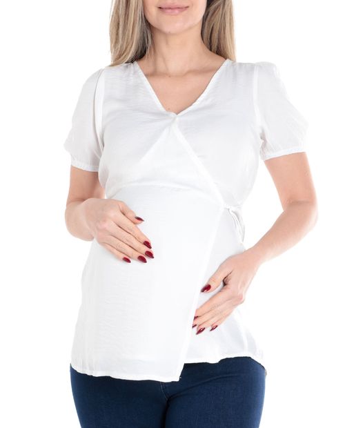 Blusa maternal Sabrina casual blanca manga corta para mujer