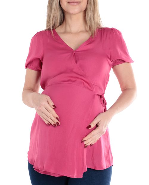 Blusa maternal Sabrina casual rosada manga corta para mujer
