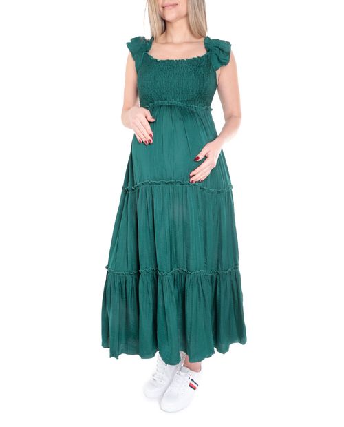 Vestido maternal Sabrina maxi verde de tirantes para mujer