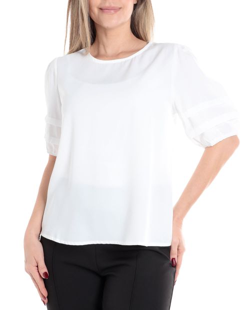 Blusa Sabrina formal blanca manga 3/4 para mujer