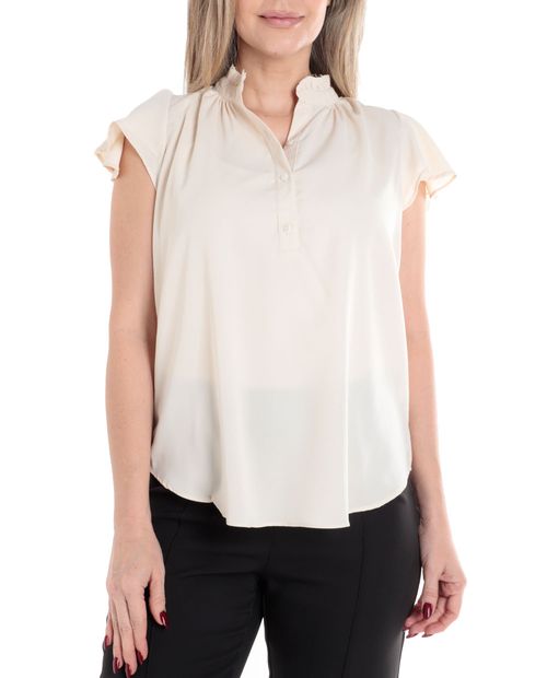 Blusa Sabrina formal beige manga corta para mujer