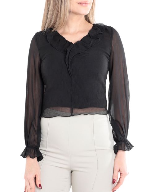 Blusa Sabrina formal negra manga larga para mujer