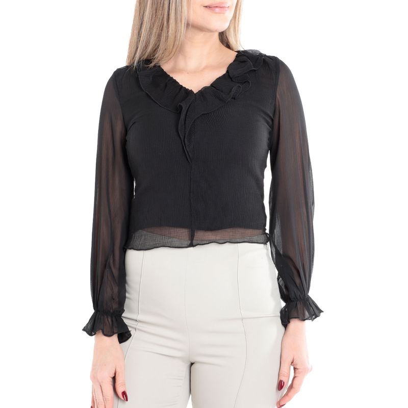 Blusa Sabrina formal negra manga larga para mujer Siman El Salvador