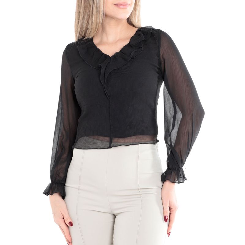 Blusa Sabrina formal negra manga larga para mujer Siman Nicaragua
