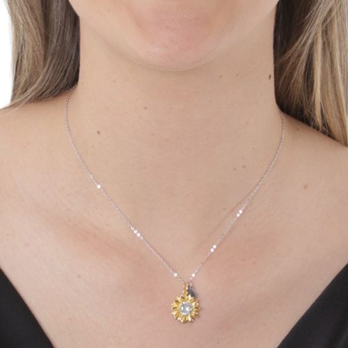 Cadena de plata con dije de flor y corazón 1mm- 17" para mujer