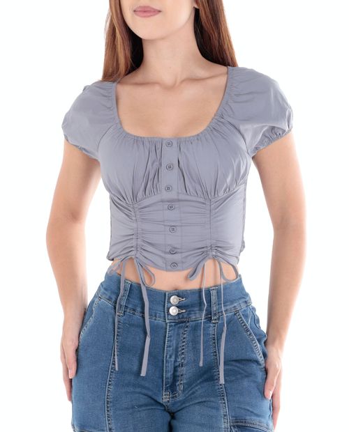 Blusa Orange crop top celeste manga corta para mujer