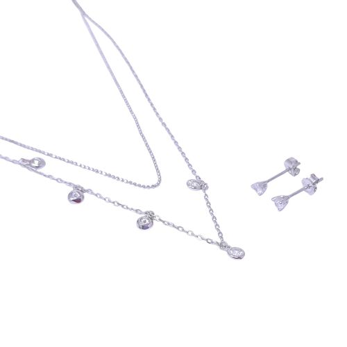 Set de aretes y cadena de plata 2mm- 18" para mujer
