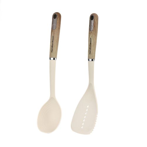 Set de utensilios de madera y silicón color crema 2 piezas