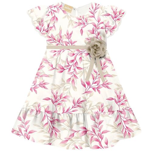Vestido blanco con estampado de hojas para bebé niña