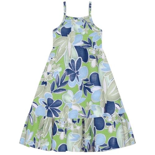 Vestido verde con estampado de flores para niña