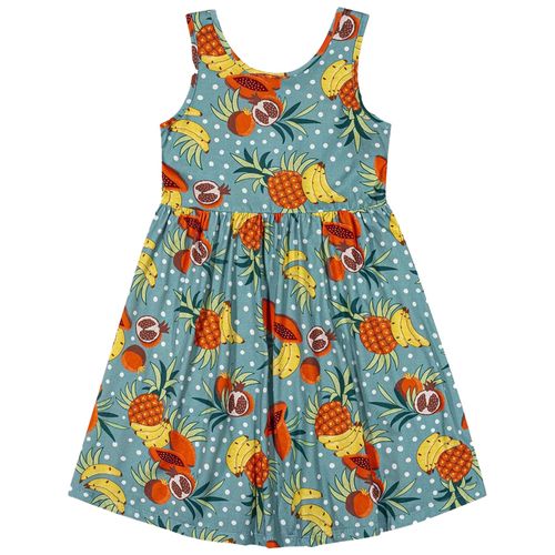Vestido verde con estampado de frutas para niña