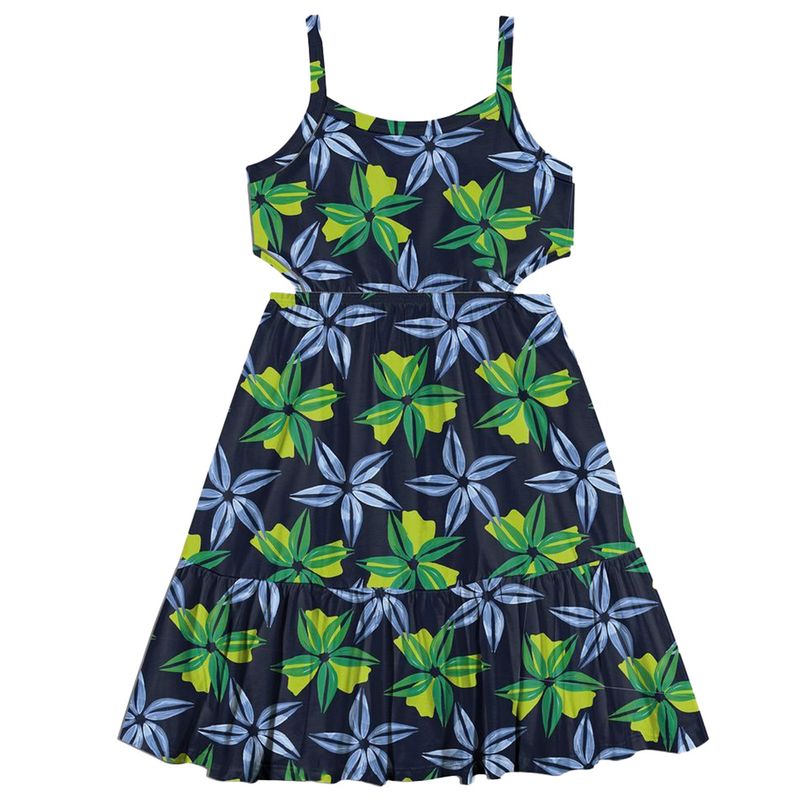 Vestido-azul-con-estampado-de-flores-para-niña-104789134