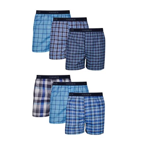 Pack de 6 boxers clásicos Hanes azules cuadriculados para hombre