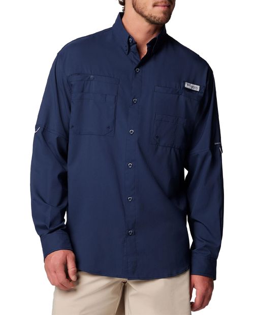 Camisa Columbia PFG Tamiami II azul navy sólida para hombre