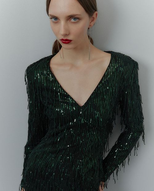 Vestido Sfera bodycon verde manga larga para mujer