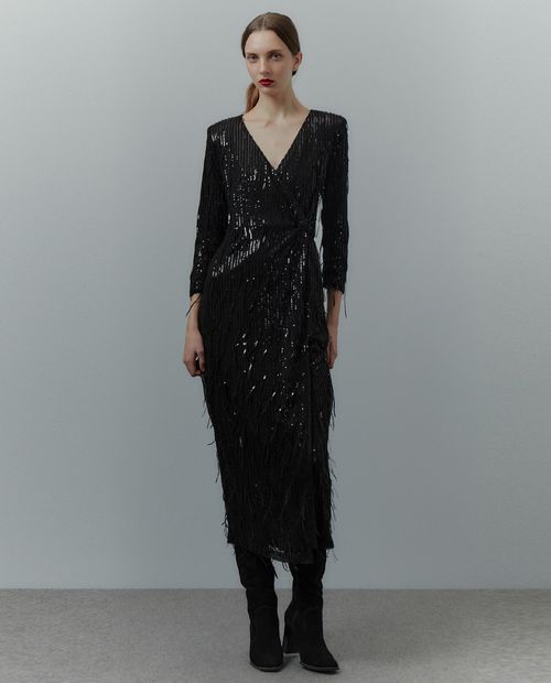 Vestido Sfera wrap negro manga larga para mujer