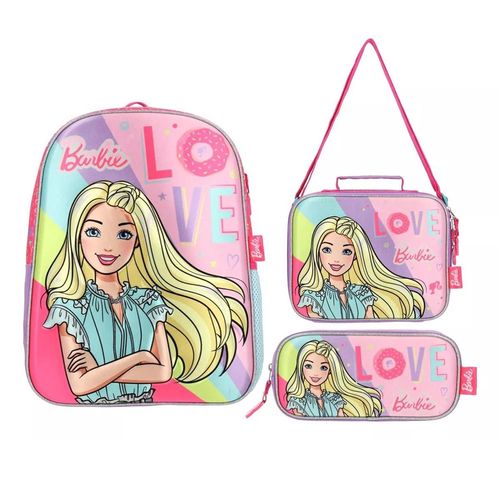 Set escolar infantil de mochila, lonchera y estuche estampado de Barbie