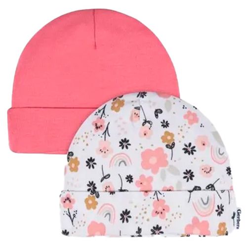 Set de 2 gorros bicolor con estampado de flores para bebé niña