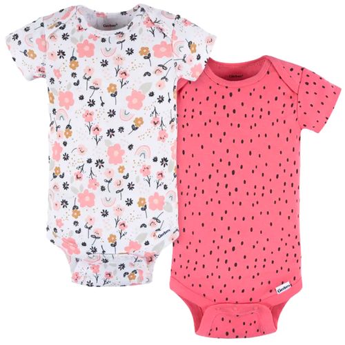Set de 2 mamelucos bicolor con estampado de flores para bebé niña
