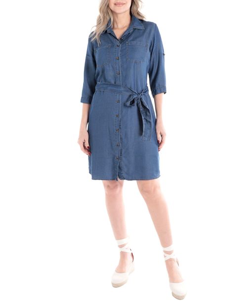 Vestido Sabrina shirt dress azul mangas 3/4 para mujer