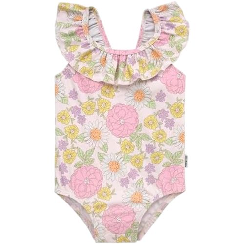 Traje de baño 1 pieza blanco con estampado de flores para bebé niña