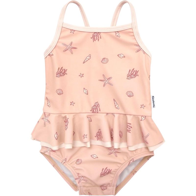 Traje de baño pieza anaranjado con estampado para bebé niña