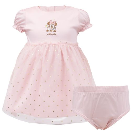 Vestido rosado con bordado de Minnie para bebé niña