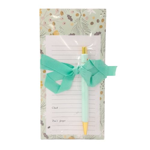 Planeador floral verde con notas y lapicero 10 cm