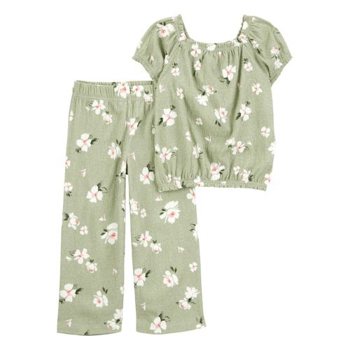 Conjunto de 2 piezas verde con estampado de flores para niña