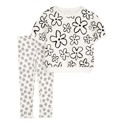 Conjunto de 2 piezas blanco con estampado de flores para niña