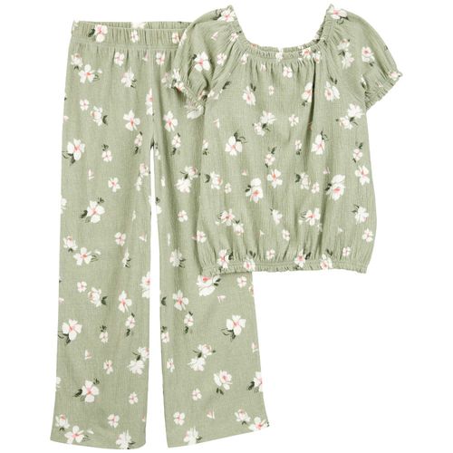 Conjunto de 2 piezas verde con estampado de flores para niña