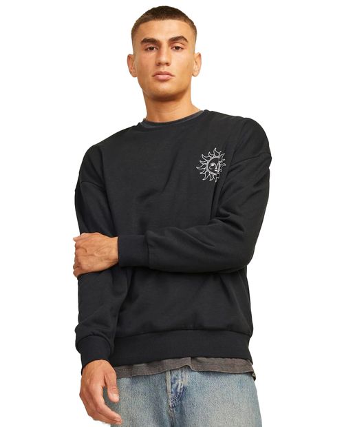 Suéter Jack & Jones wide fit negro con estampado de soles para hombre
