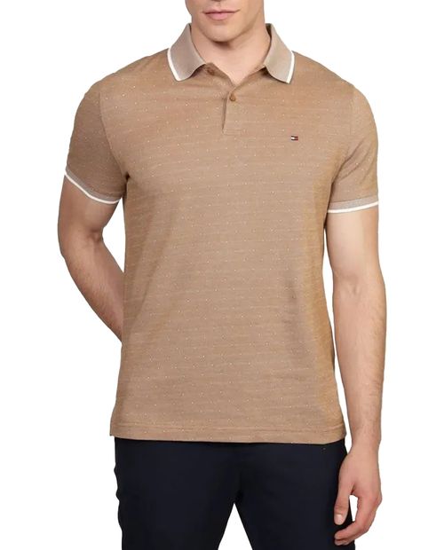 Camisa polo Tommy Hilfiger regular fit café con mini print para hombre