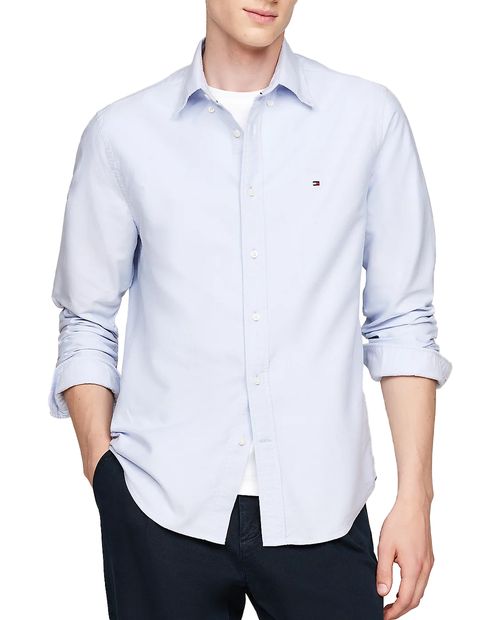 Camisa Oxford texturizada de corte regular de Tommy Hilfiger para hombre en azul claro