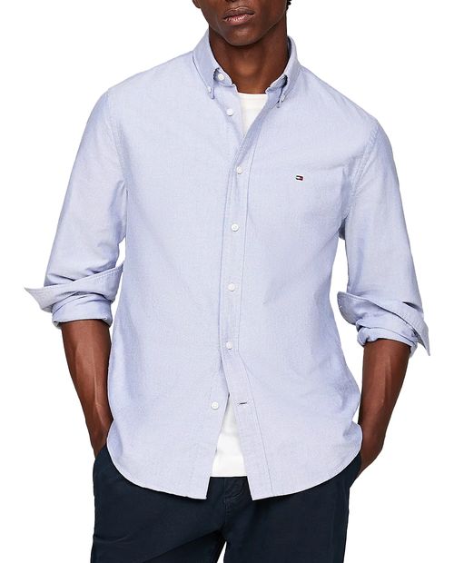 Camisa oxford azul texturizada de corte regular de Tommy Hilfiger para hombre