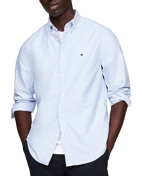 Camisa oxford Tommy Hilfiger regular fit celeste cuadriculada para hombre