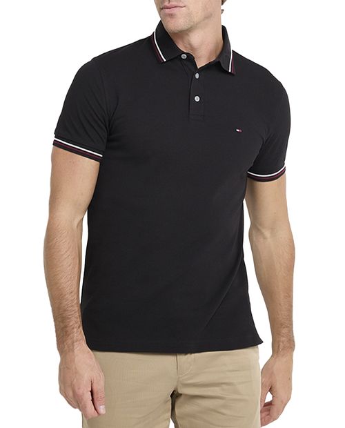 Polo negro texturizado de corte entallado para hombre de Tommy Hilfiger