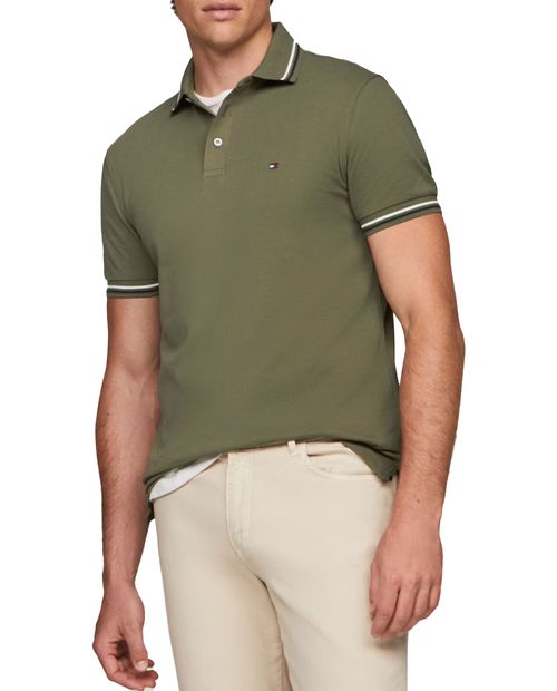 Polo texturizado verde musgo de corte entallado para hombre de Tommy Hilfiger