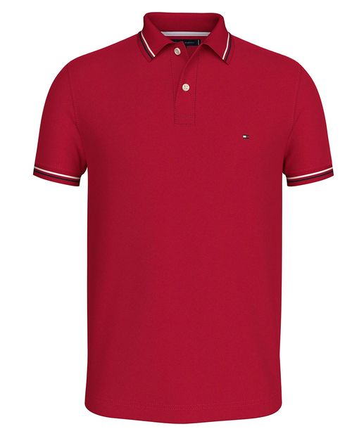 Polo rojo texturizado de corte entallado de Tommy Hilfiger para hombre