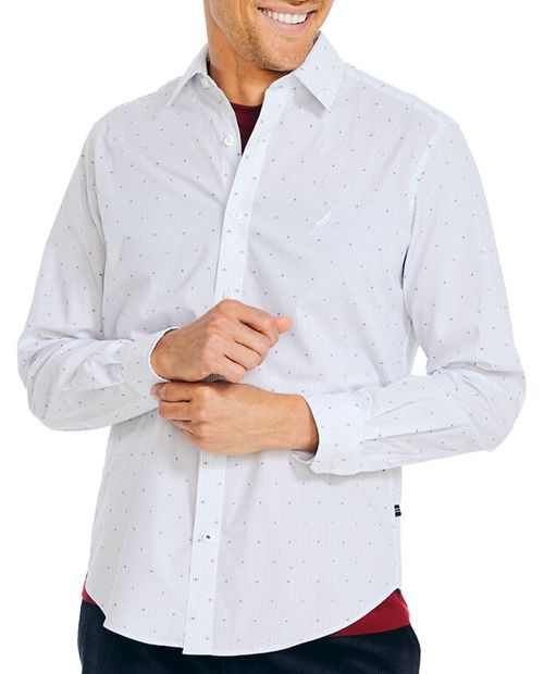 Camisa casual Nautica classic fit blanca rayada con mini print para hombre
