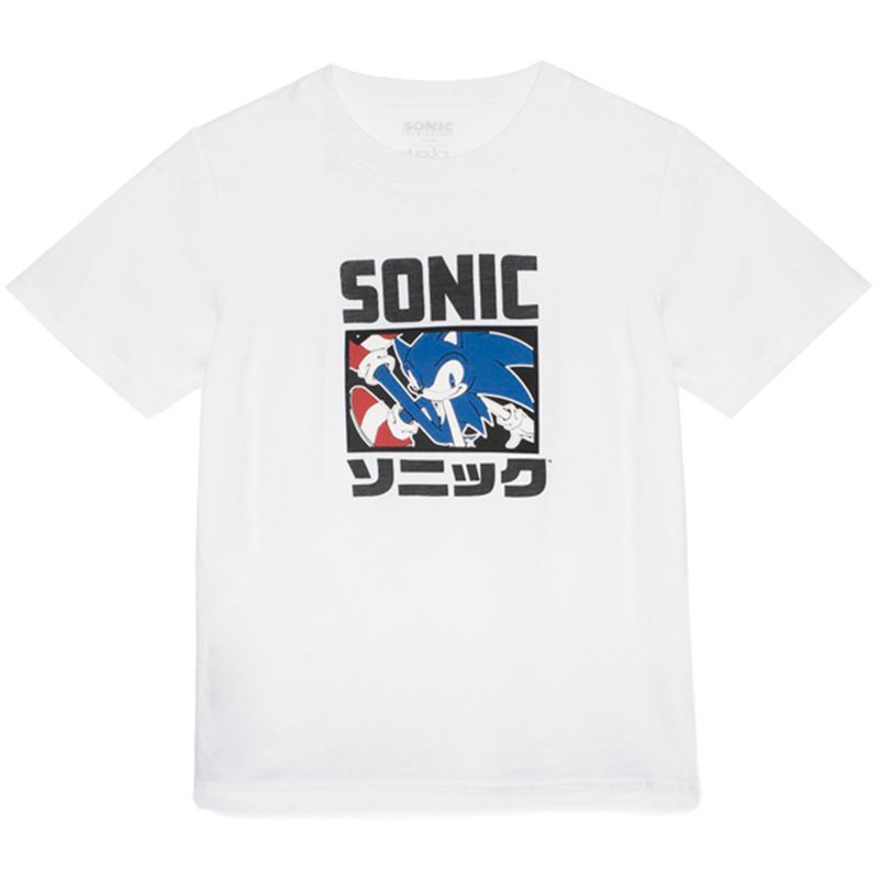 Camiseta-blanca-con-estampado-de-Sonic-para-niño-104750514