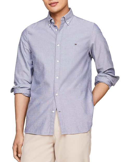 Camisa oxford slim fit Tommy Hilfiger celeste con textura para hombre