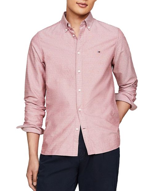 Camisa oxford slim fit Tommy Hilfiger roja con textura para hombre