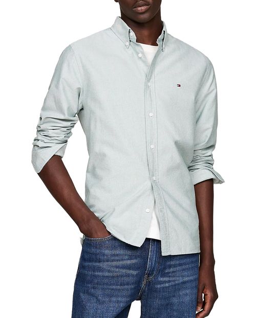 Camisa oxford regular fit Tommy Hilfiger verde sólida para hombre