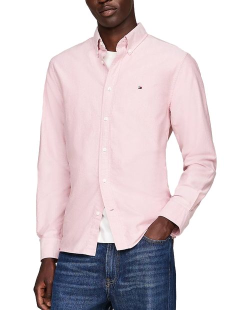 Camisa oxford regular fit Tommy Hilfiger rosada sólida para hombre