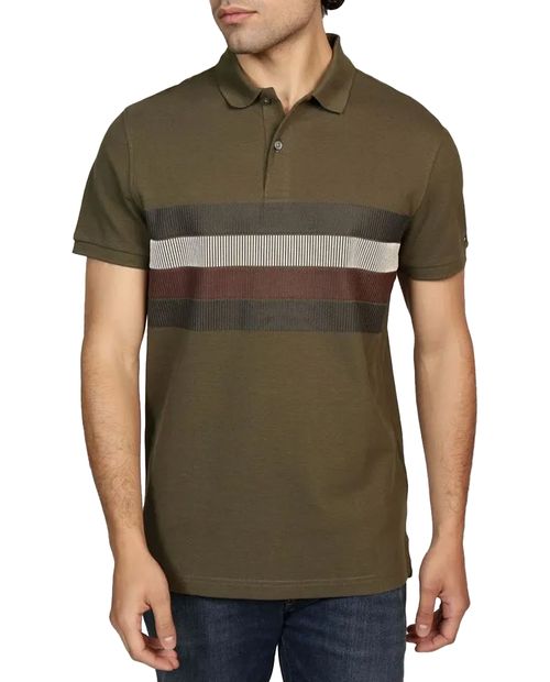 Camisa polo regular fit Tommy Hilfiger verde color blocking para hombre