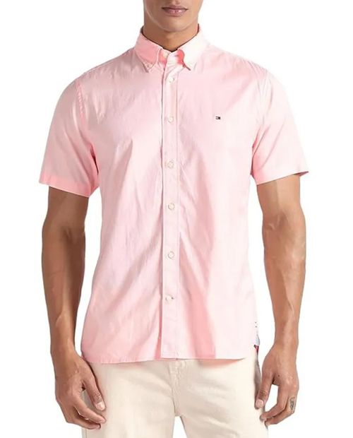 Camisa oxford regular fit Tommy Hilfiger rosada sólida para hombre