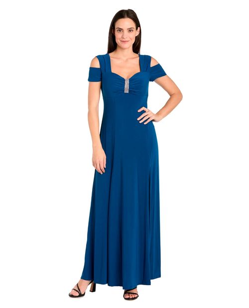 Vestido R&M Richards de gala azul manga corta para mujer